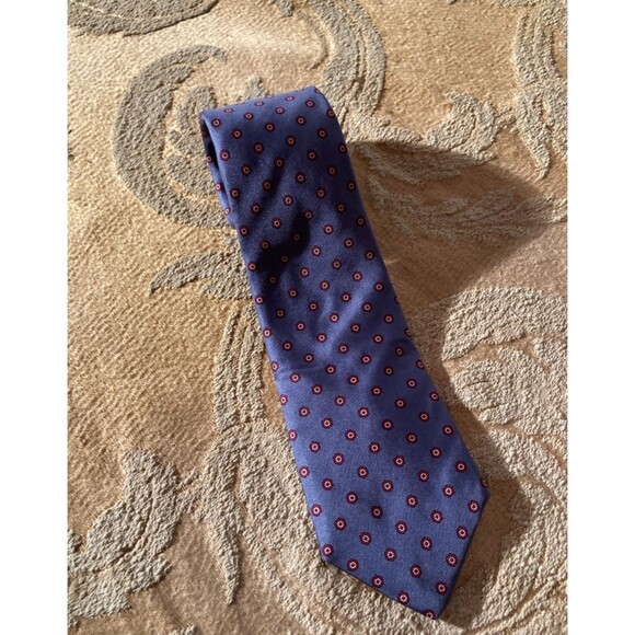 Vintage 60s Necktie 1960s Blue Grey Polka Dot Silk Heritage Hanover St Tie Works - Picture 1 of 7